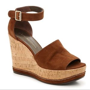 Stuart Weitzman Brown Wedge Sandals with Cork Platform